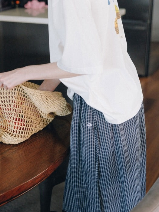 Wconcept_Depound check shirring long skirt - navy