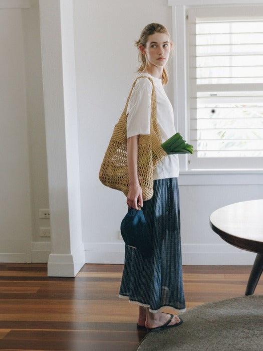 Wconcept_Depound check shirring long skirt - navy