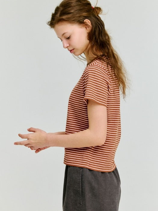 Wconcept_Depound multi stripe slim fit t-shirt - brown