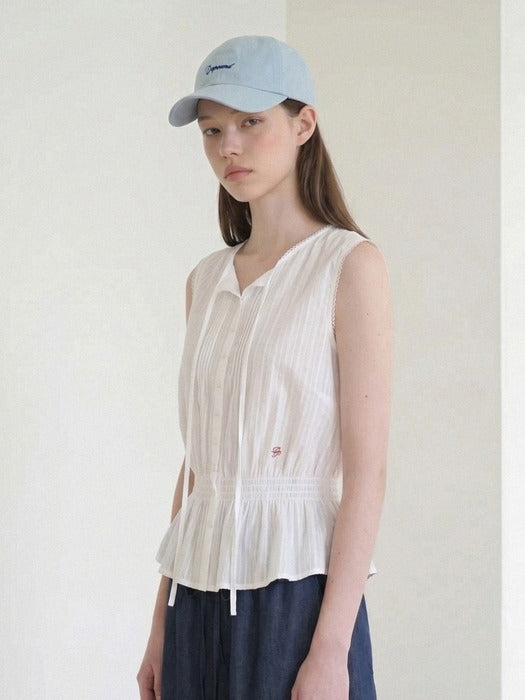 Wconcept_Depound lace trim sleeveless blouse - white