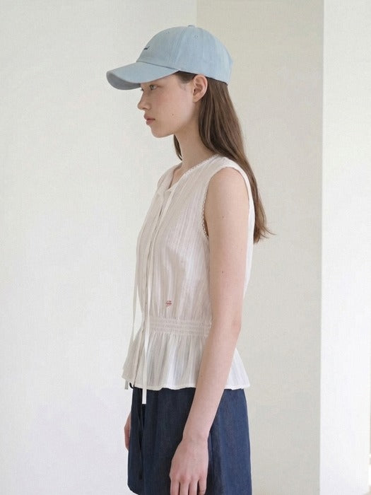 Wconcept_Depound lace trim sleeveless blouse - white