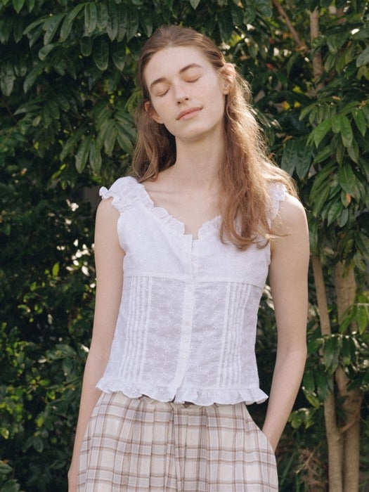 Wconcept_Depound flower lace shirring blouse - white