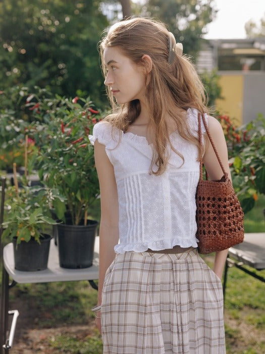 Wconcept_Depound flower lace shirring blouse - white