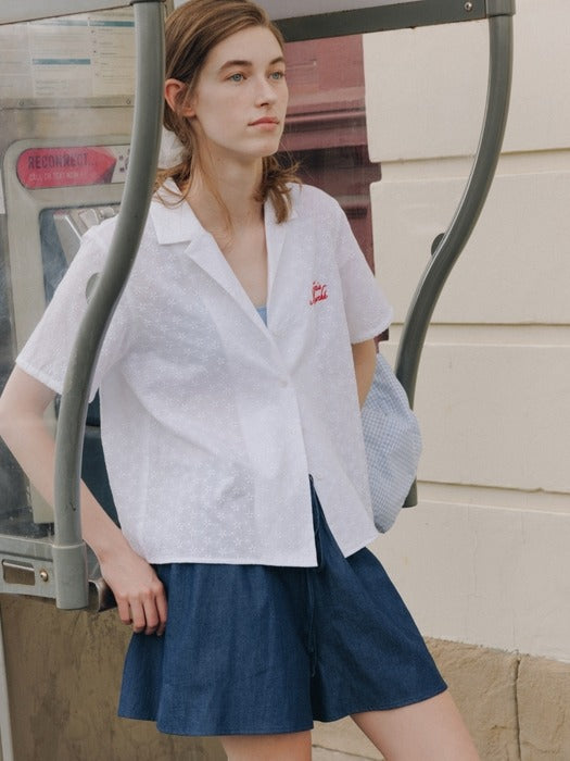 Wconcept_Depound open collar flower half sleeve shirts - white