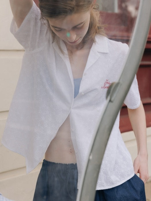 Wconcept_Depound open collar flower half sleeve shirts - white