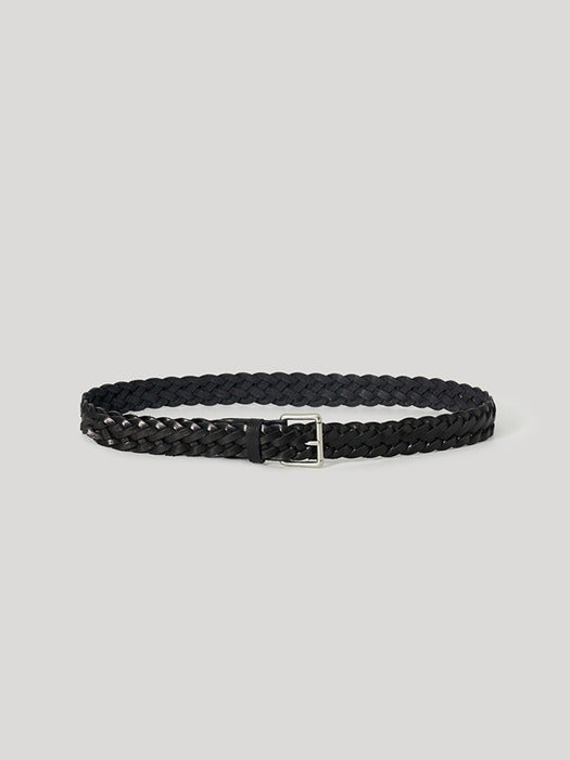 Kindersalmon Plaited Leather Belt Black (From Italy)