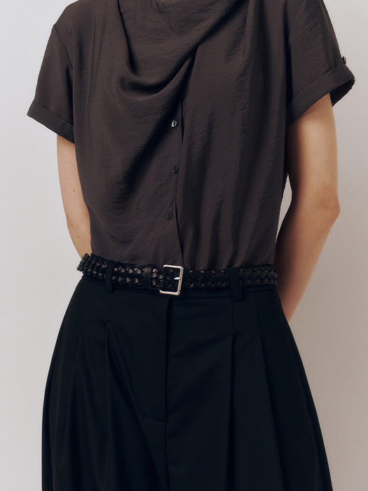 Kindersalmon Plaited Leather Belt Black (From Italy)