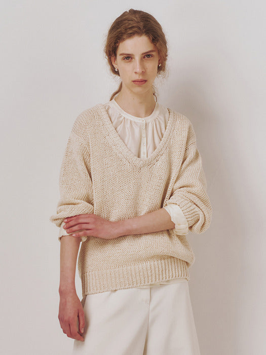 Kindersalmon Ral V-Neck Knit Ecru