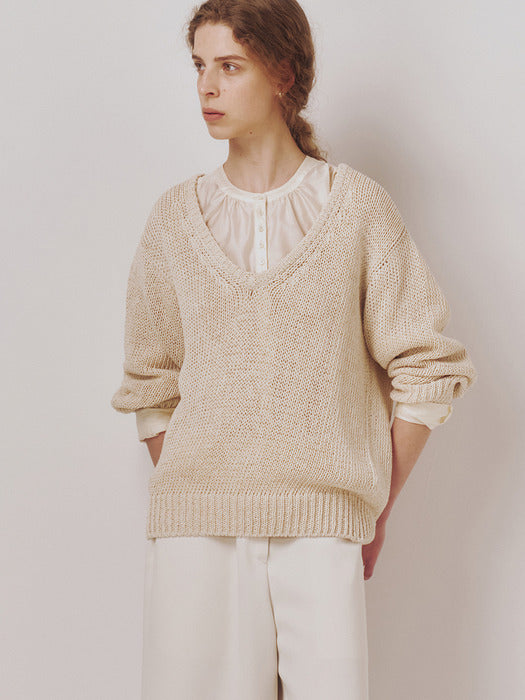 Kindersalmon Ral V-Neck Knit Ecru