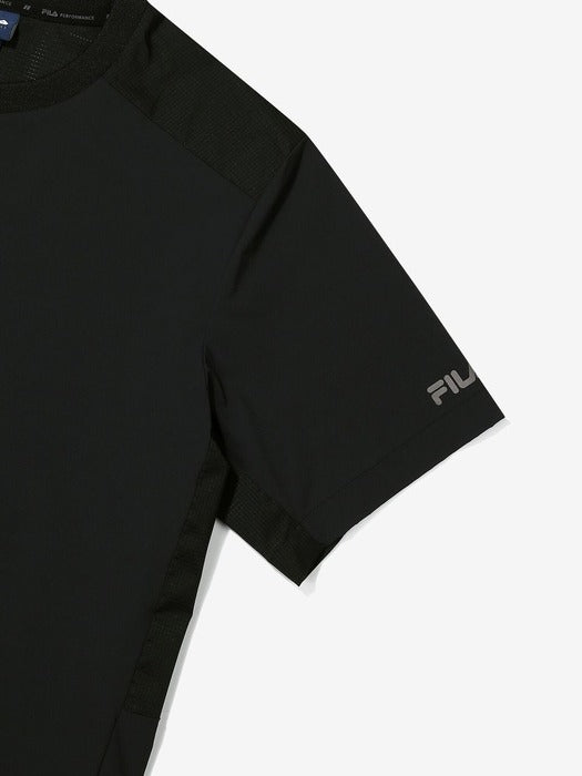 Fila Lightweight Stretch Material Mix Woven Short Sleeve T-Shirt Blk