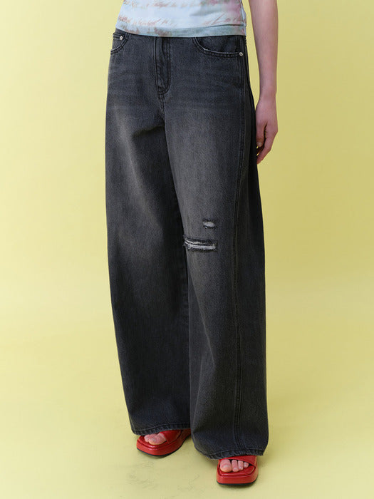 Raive Curved Line Damage Denim Pants