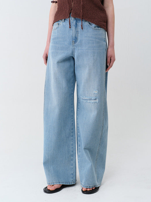 Raive Curved Line Damage Denim Pants