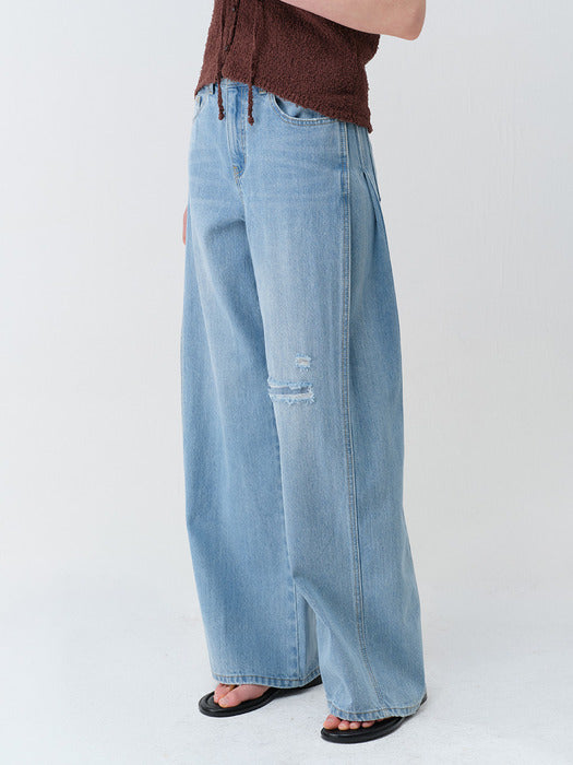 Raive Curved Line Damage Denim Pants