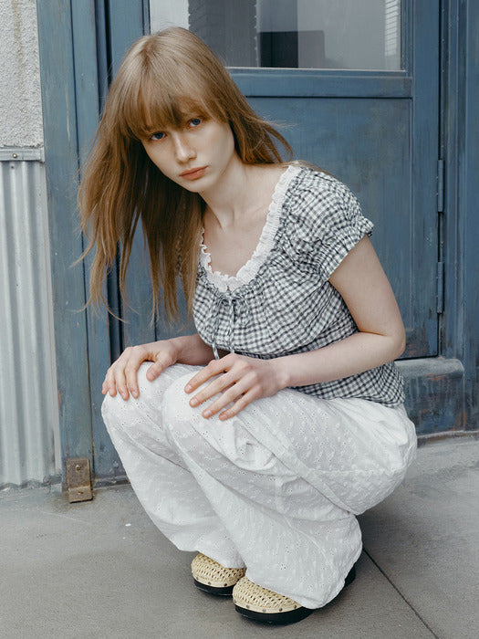 Raive Eyelet Lace Tuck-detail Pants in White