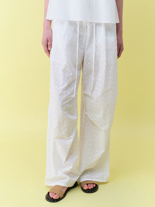 Raive Eyelet Lace Tuck-detail Pants in White