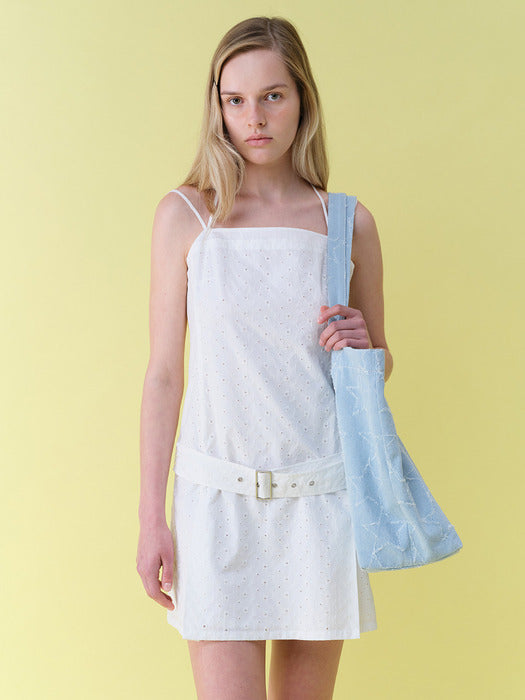 Raive Embroidery Belted Dress in White