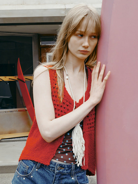 Raive Crochet Button-up Knit Vest
