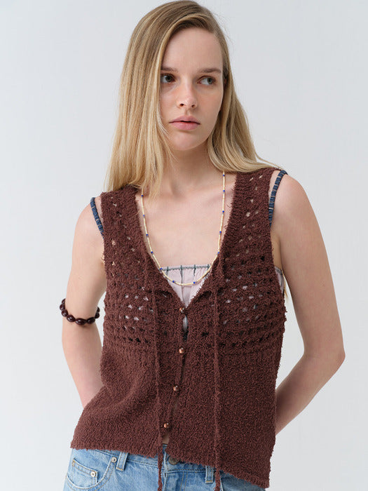 Raive Crochet Button-up Knit Vest