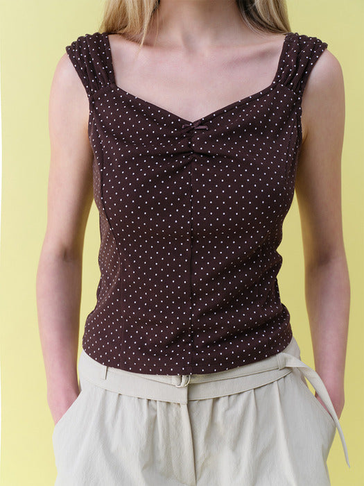 Raive Dot Shirring Sleeveless Top