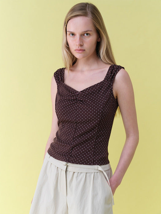 Raive Dot Shirring Sleeveless Top