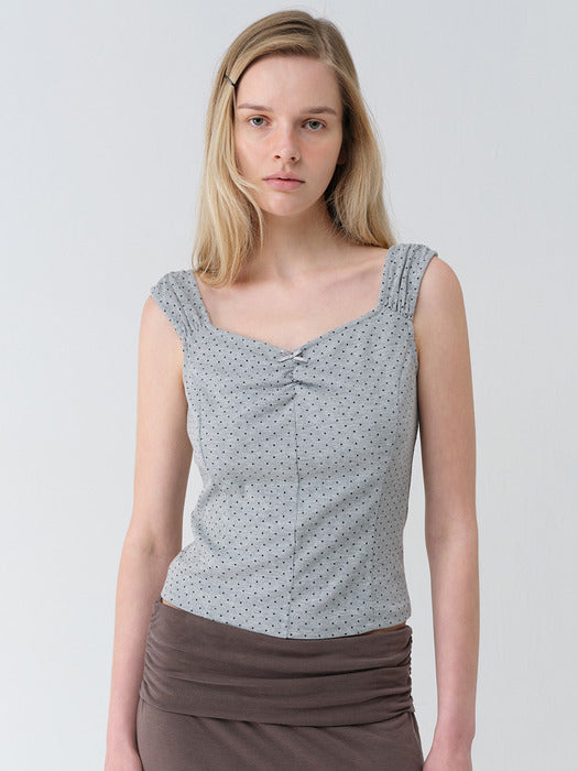 Raive Dot Shirring Sleeveless Top