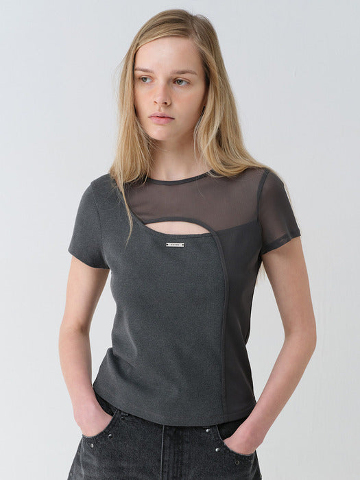 Raive Mesh+Jersey Slit Top