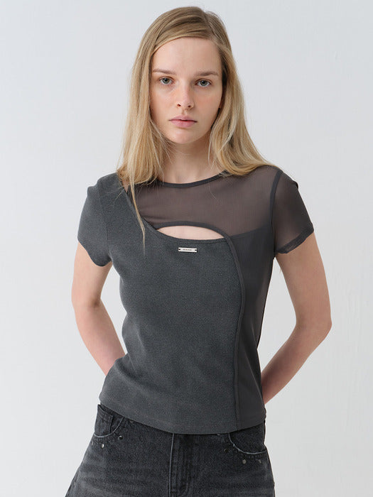Raive Mesh+Jersey Slit Top
