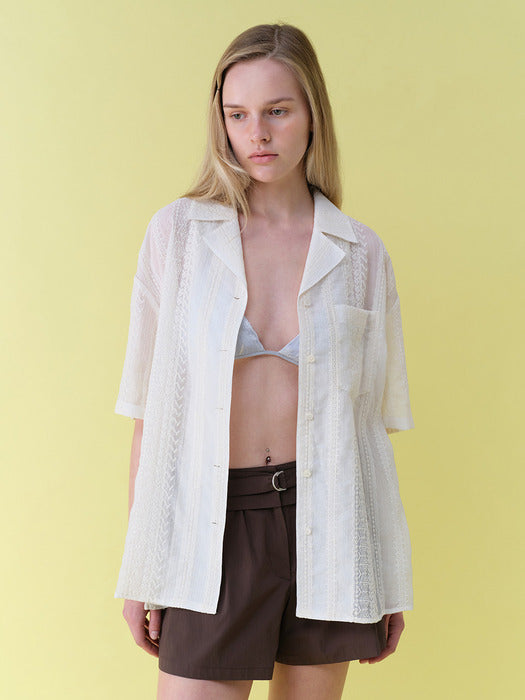 Raive Open-Collar Embroidered Shirts in Ivory