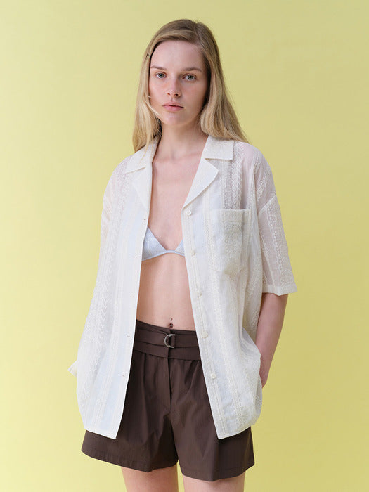Raive Open-Collar Embroidered Shirts in Ivory
