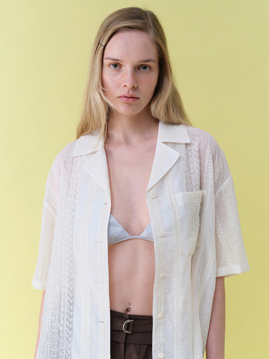 Raive Open-Collar Embroidered Shirts in Ivory