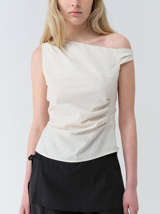Raive (Size added) Check Shirring Sleeveless Blouse