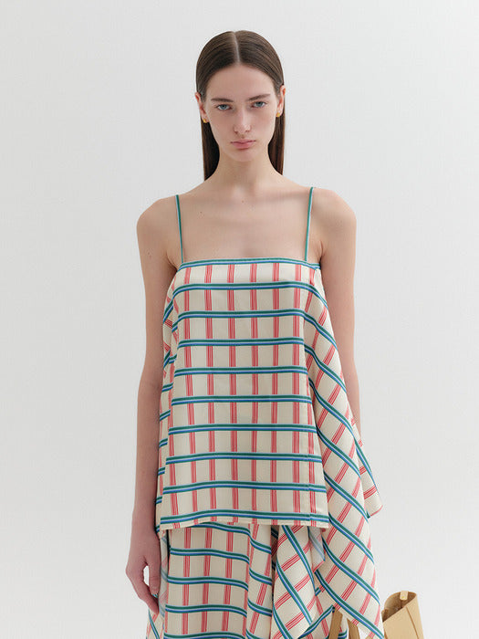 Eenk Slip Drape Top - Cream Multi