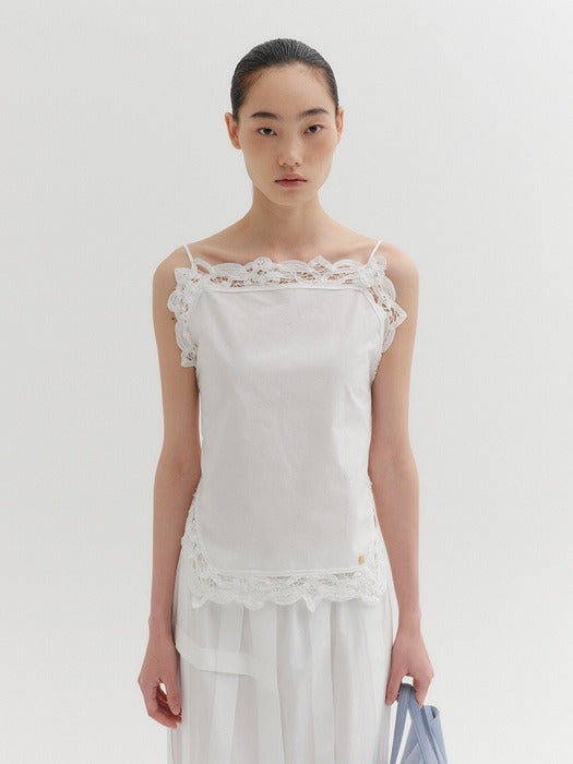 Eenk Lace Trim Back Knot Top - White