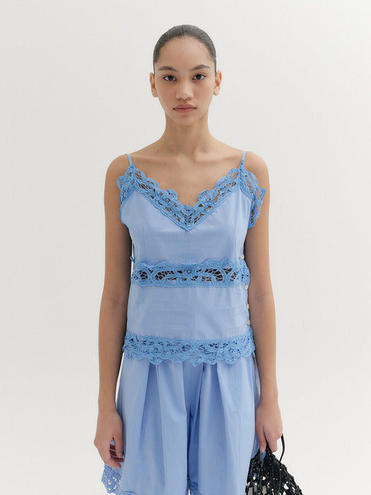 Eenk Lace Detail Sleeveless Top - Light Blue