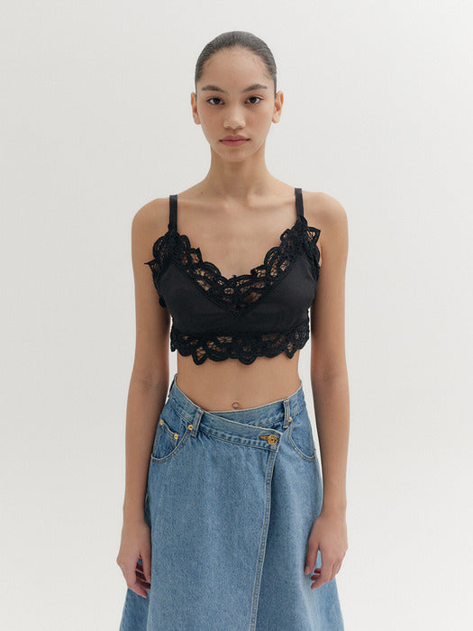 Eenk Lace Trim Bra Top - Black