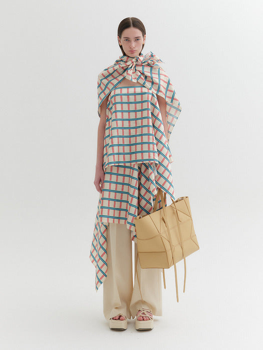 Eenk Unbalanced Check Skirt - Cream Multi