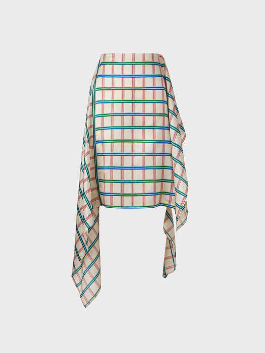 Eenk Unbalanced Check Skirt - Cream Multi