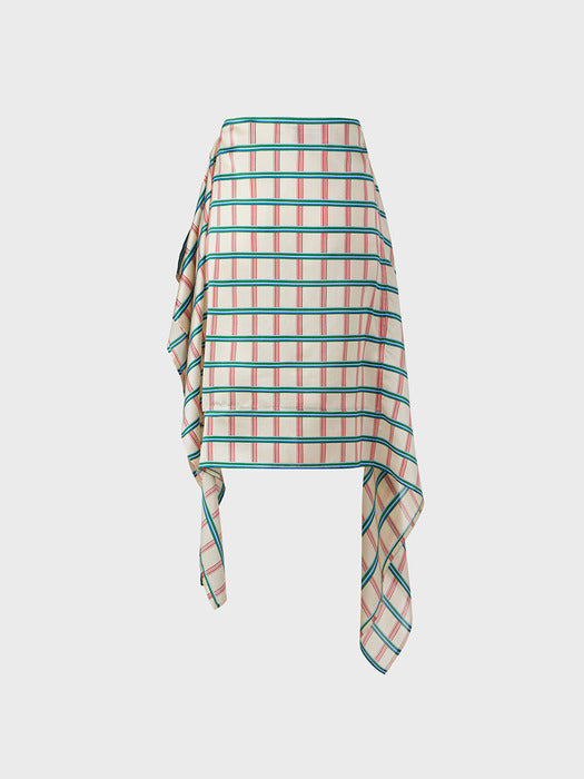 Eenk Unbalanced Check Skirt - Cream Multi
