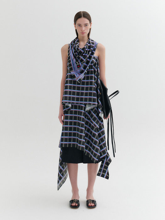 Eenk Unbalanced Check Skirt - Black Multi