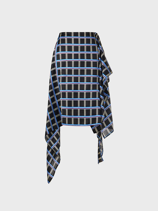 Eenk Unbalanced Check Skirt - Black Multi