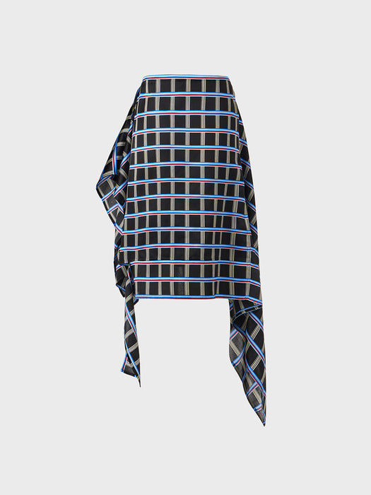 Eenk Asymmetric Check Skirt - Black Multi