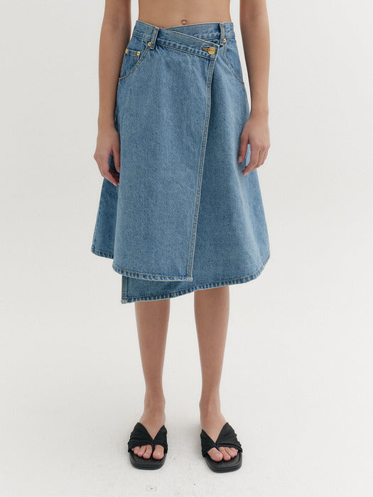 Eenk Wrap Denim Midi Skirt - Denim Blue
