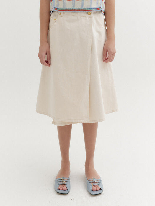 Eenk Wrap Denim Midi Skirt - Cream