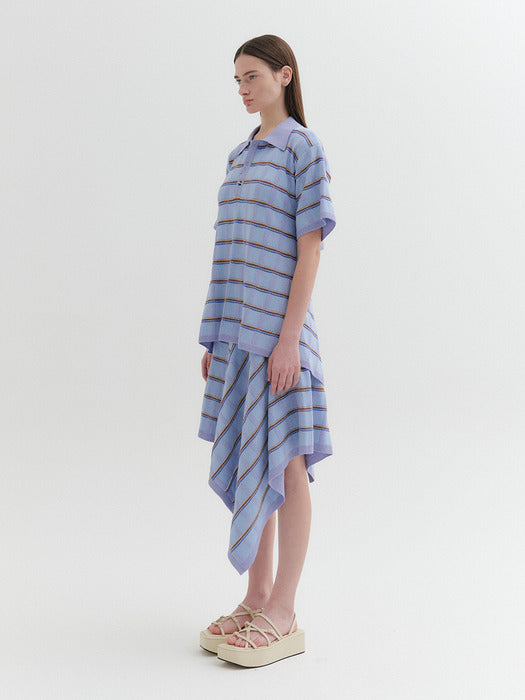 Eenk Unbalanced Knitwear Flare Skirt - Sky Blue