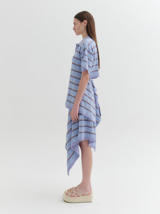 Eenk Unbalanced Knitwear Flare Skirt - Sky Blue