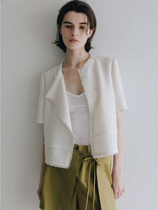 Loeuvre Fringed Short Sleeve Tweed Jacket