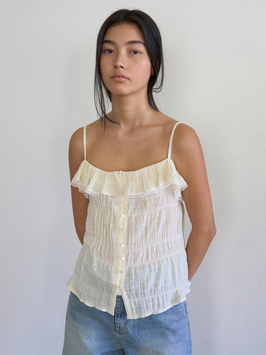 Mango Maniplease Dasha Frill Sleeveless Creamy Yellow