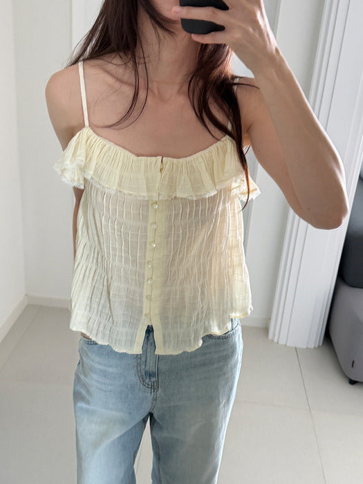 Mango Maniplease Dasha Frill Sleeveless Creamy Yellow