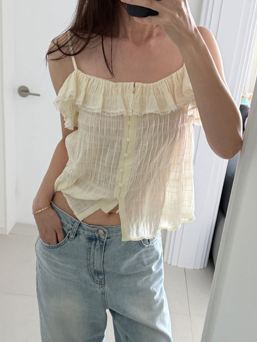 Mango Maniplease Dasha Frill Sleeveless Creamy Yellow