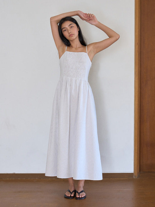 Mango Maniplease Sherry Shirring One Piece Ivory Stripe